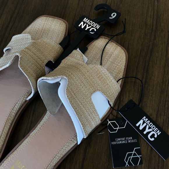 🔴 4/$15 Madden NYC Women's Tan Beige Raffia Open Toe Slides Sandals size 9 NWT - Picture 10 of 14